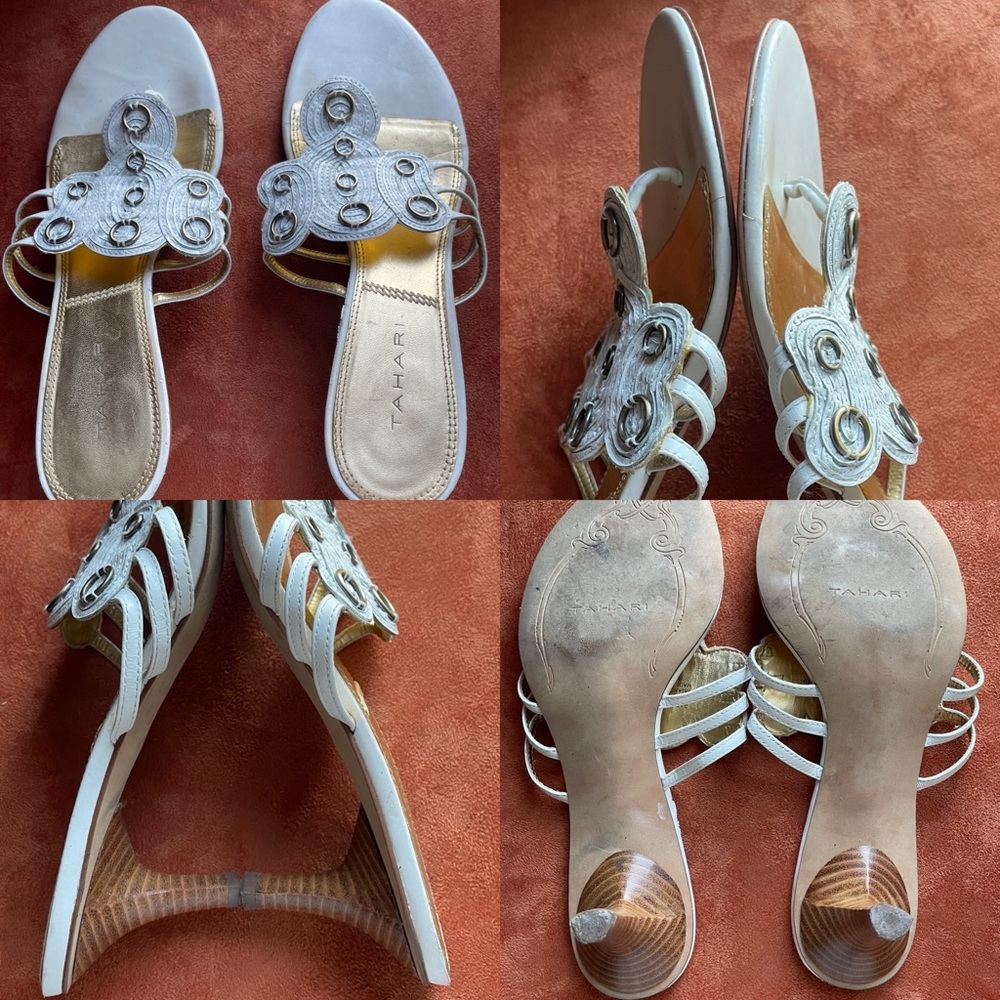 TAHARI White LEATHER PARADISE Strappy SANDALS Size 9M - Picture 3 of 16